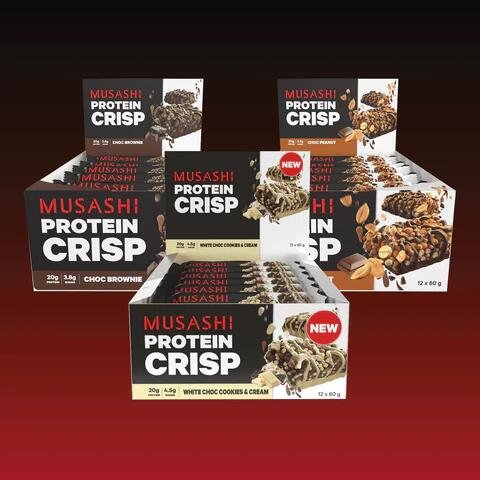 Musashi Protein Crisp Bar Value Bundle Pack Dark Choc Mint / Chocolate Brownie / Chocolate Brownie