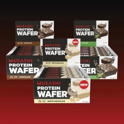 Musashi Protein Wafer Bar Value Bundle Pack White Choc Caramel / Vanilla / Vanilla