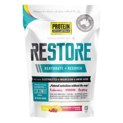 Protein Supplies Australia Restore Rehydrate + Recover Powder Raspberry Lemonade 200 gm Whey Direct Protein Supplies Australia Restore Rehydrate + Recover Powder Raspberry Lemonade 200 gm